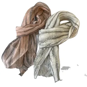 Long thin tie-dye striped neck scarf for women featuring a minimalist wood grain pattern