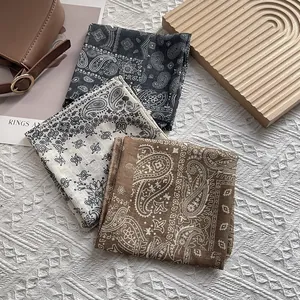 Carré de Coton à Motif Paisley Rétro pour Femmes Style Coréen Littéraire Imprimé Respirant Foulard Décoratif pour Cou et Cheveux
