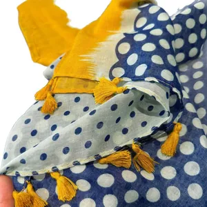 Châle de plage d'été à pois bleus et jaunes avec franges pour protection UV