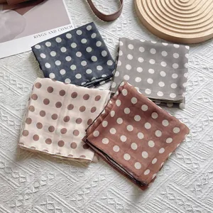 Set of four vintage polka dot silk scarves in black, grey, beige, and coffee brown colors