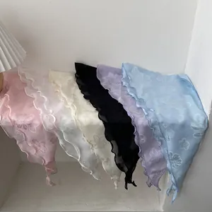 Sechser-Set florale Dreieckstücher aus Chiffon in Pastellfarben mit gewelltem Rand