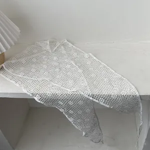 Elegant white lace hollow knit triangle shawl with sunflower pattern for women