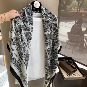 Romantic Paris architecture print 130cm oversized square scarf wrap in black and white