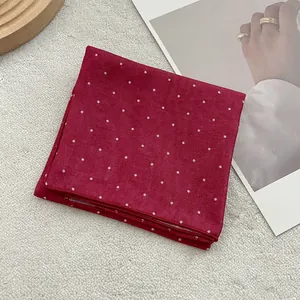 Classic burgundy silk neckerchief with white polka dots for women casual styling
