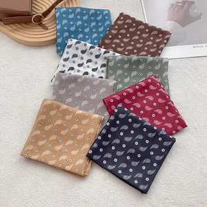 Retro Paisley Floral Print Square Scarf For Women Vintage Cotton Satin Feel Headband Neck Tie Hair Ribbon Accessory