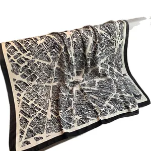 Paris city map print cotton linen scarf shawl with black borders for summer travel