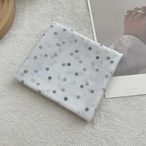 French vintage white cotton linen square scarf with black polka dots and soft texture