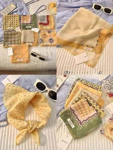 Detailed grid showing cotton linen square scarves with bohemian and floral patterns