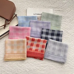 Foulard Quadrato in Cotone a Quadretti Retrò Francese per Donna Sottile Bandana in Lino di Cotone Stile Pastorale