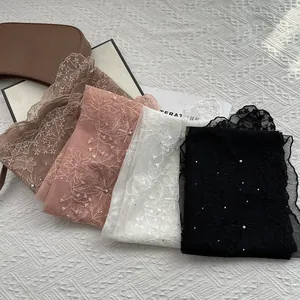 Exquisite floral lace scarves with delicate embroidery and pearl details in four colors