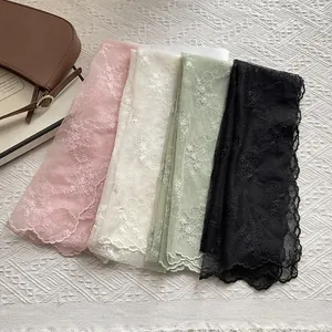 Elegant floral lace embroidery scarves in pink, cream, green and black colors