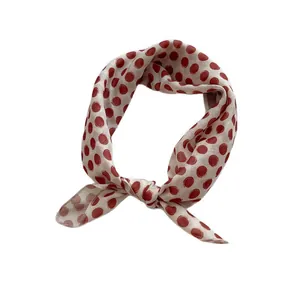 French style sunset yellow polka dot cotton linen square scarf for neck or hair styling