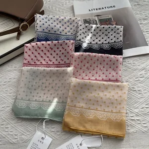 Japanese style polka dot bow cotton linen square scarf set in six assorted colors