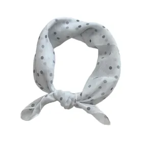 French vintage polka dot square scarf in soft cotton linen fabric for neck protection