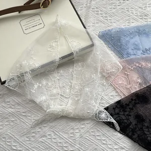 Lace floral triangle headscarf in white and pastel colors for women with elegant embroidery