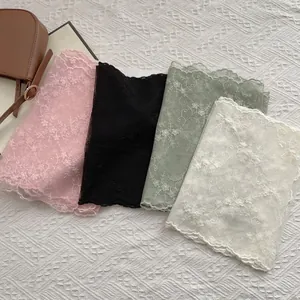 Vintage Floral Lace Embroidery Scarf For Women Retro Cotton Scalloped Mesh Neck Scarf Thin Summer Sunscreen Hair Band Multifunctional Headband
