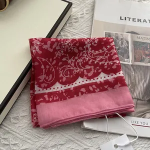 Retro paisley square scarf in red and pink colors for women stylish hair accessory