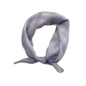 Foulard quadrato in cotone vintage francese a scacchi viola con nodo elegante