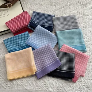 Dames Vintage Gingham Geruite Katoenen Vierkante Sjaal Ademend Zonbescherming Kleine Halstok Hoofddoek Mode Accessoire
