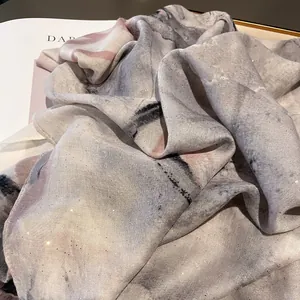 Elegant Chinese style cotton linen scarf with gold iris print for sun protection and travel