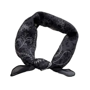 Retro paisley cotton square neck scarf for women in dark grey with flower pattern