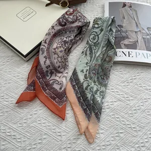 Pair of breathable cotton linen scarves with vintage paisley patterns in red and green