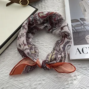 Soft cotton linen paisley square scarf with vibrant retro patterns for women accessories