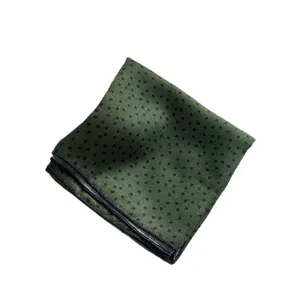 Retro forest green cotton square scarf with black geometric grid pattern on white backdrop