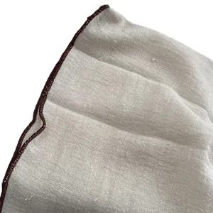 Linen long narrow scarf with contrasting coffee edge stitching in a minimalist style