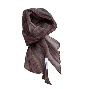 Breathable multi-colored striped linen scarf for women with elegant thin long shape