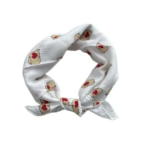Japanese style cotton square neck scarf with cute yellow cat and heart prints