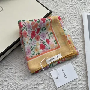 Floral print soft breathable square scarf hair band accessory with dopamine style motifs