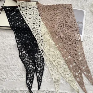 Floral crochet lace bandanas in black, off-white, and beige for women's styling
