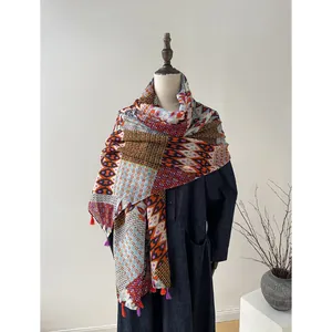 Bohemian Geometric Printed Tassel Shawl Thin Bali Yarn Scarf For Women Ethnic Vintage Summer Beach Wraps Fashion Accessory