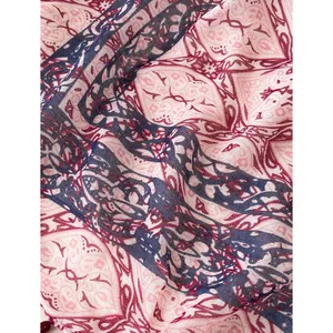 Lightweight cotton linen sun protection scarf with vintage paisley prints and fringe edges