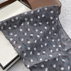 Vintage cotton linen floral headscarf in dark grey with white flower patterns