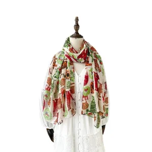 Écharpe colorée en coton et lin avec motifs de tigre et chat sur un mannequin blanc