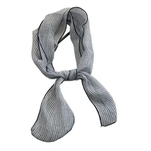 Blue and white striped pure linen scarf with a stylish knotted design for women