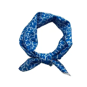 Blue and white floral cotton scarf with delicate lace trim for stylish neckwear