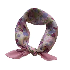 Pink floral cotton linen headscarf with vintage flowers for sun protection decoration