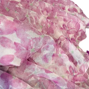 Pink and purple floral scarf wrap with soft gradient watercolor flower pattern on sheer fabric
