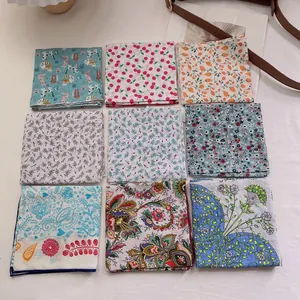 Vintage Women Cotton Square Scarf Multi Use Printed Bandana Neckerchief Hair Wrap For Head Wrist Fashion Floral Animal Scarf
