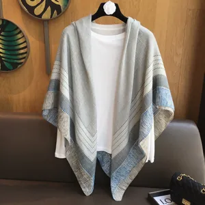 Plaid lightweight scarf shawl in grey blue and white color block for summer sun protection