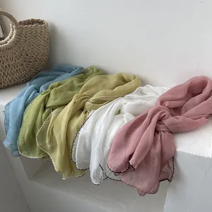 Lightweight pastel chiffon scarves with wave edges in various colors for sun protection