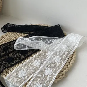 Ruban de dentelle florale élégant en noir et blanc pour accessoires de mode et bricolage
