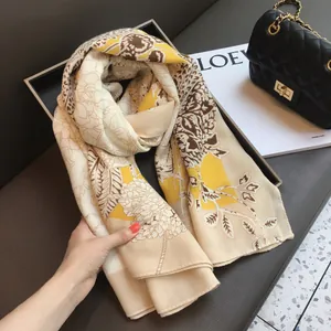 Women Floral Print Large Square Scarf Elegant French Style Sun Protection Beach Shawl Lightweight Satin Feel Pattern Wrap