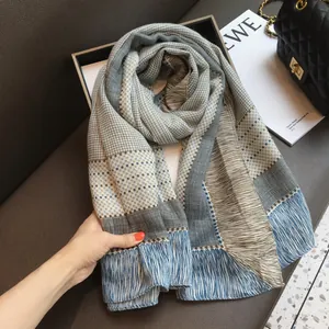 Women's Sun Protection Large Square Scarf Cotton Linen Blend Geometric Checkered Shawl Wrap Travel Summer Fashion Accessory