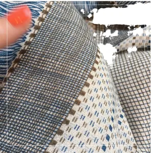 Plaid cotton and linen square scarf with blue and brown grid pattern for women