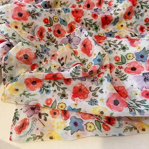 Écharpe douce en coton et lin pour femme avec imprimé floral de coquelicots à l'encre vive
