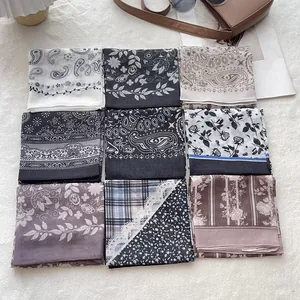 Women Vintage Paisley Floral Cotton Square Scarf Bandana Headband Elegant Printed Neck Scarf Hair Accessory Decorative Wrap
